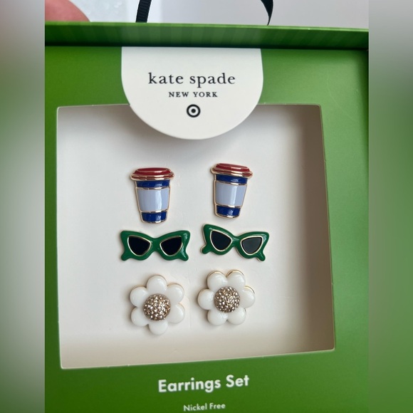 Kate Spade x Target Stud Earrings Set Sunglasses Flowers Coffee Cups 3 Pairs NEW - Picture 8 of 12